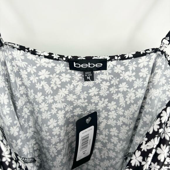 Bebe Floral Daisy Printed Satin Cowl Neck‎ Midi Dress Black White Medium Dainty - Picture 9 of 13